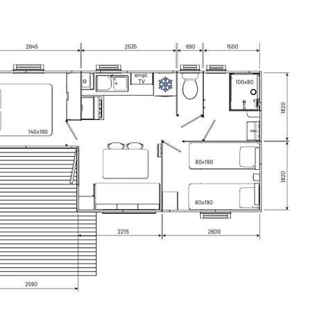 Stacaravan 4 personen - ECO CLASSIQUE - 2 slaapkamers - 4 slaapplaatsen (zaterdag)