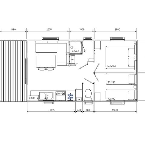 Stacaravan 4 personen - ECO CLASSIQUE - 2 slaapkamers - 4 slaapplaatsen (zaterdag)