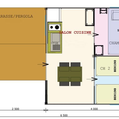 Bungalowtent 4 personen - Funflower Standard 20m² / 2 kamers - terras (zonder en-suite faciliteiten)