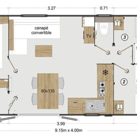 Stacaravan 6 personen - Elite 3 slaapkamers + terras + A/C