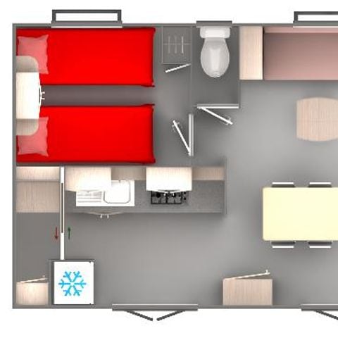 Stacaravan 4 personen - Confort Cocoon 28m² - 2 kamers + overdekt terras