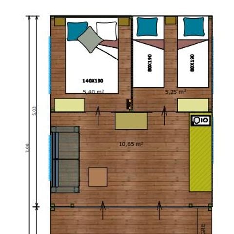 Bungalowtent 5 personen - Freeflower Comfort+, met wastafel maar zonder sanitair