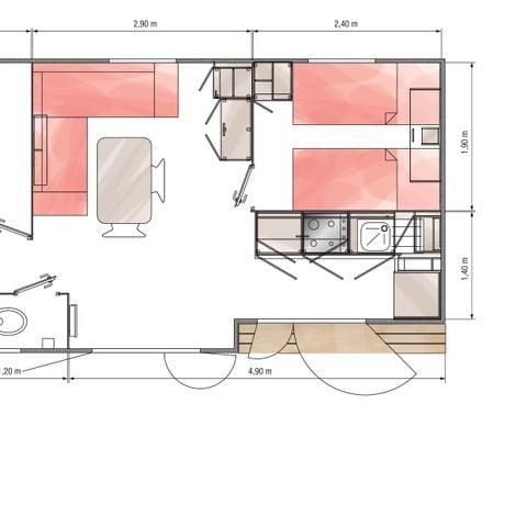 Stacaravan 6 personen - EXOTIC 30m² - 2 kamers TV + airconditioning