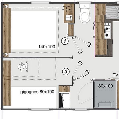 Stacaravan 8 personen - PRESTA + 40m² - 4 kamers 2 badkamers TV + airconditioning