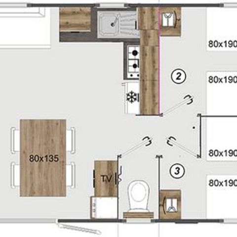 Stacaravan 12 personen - PRESTA+ 60m² Tribu 6 slaapkamers 2 badkamers TV + airconditioning