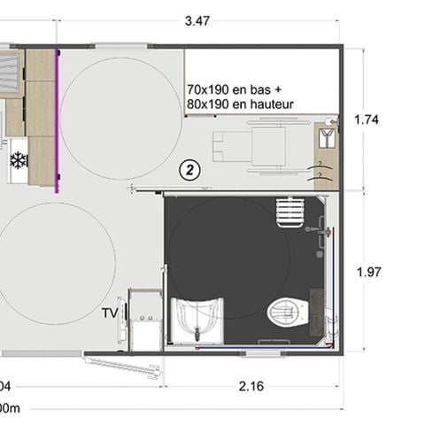 Stacaravan 4 personen - PRESTA + 33m² PMR - 2 kamers TV + airconditioning