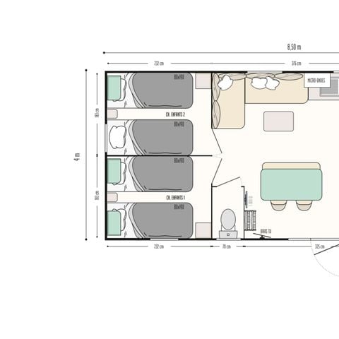 Stacaravan 6 personen - Comfort 33 m² inclusief terras 3 slaapkamers + TV