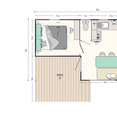 Stacaravan 4 personen - 25m² Premium (2bed-4p) inclusief halfoverdekt terras + TV + LV + BBQ