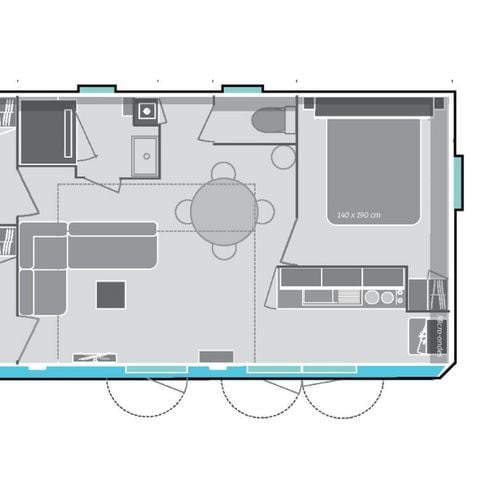 Stacaravan 6 personen - Premium 3 slaapkamer 34m² appartement