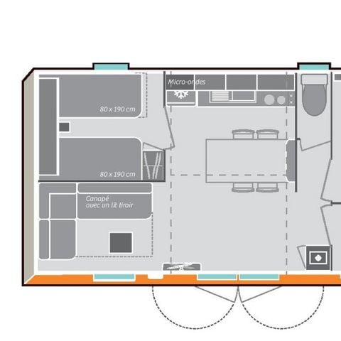 Stacaravan 6 personen -  Premium 2 kamers 28m²