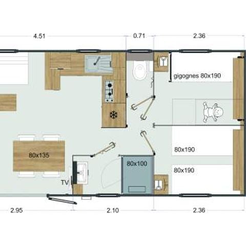 Stacaravan 6 personen - Premium 3 slaapkamers met spa (37m²)