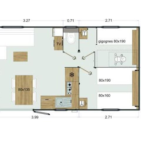 Stacaravan 4 personen - Premium 2 kamers met spa (33m²)