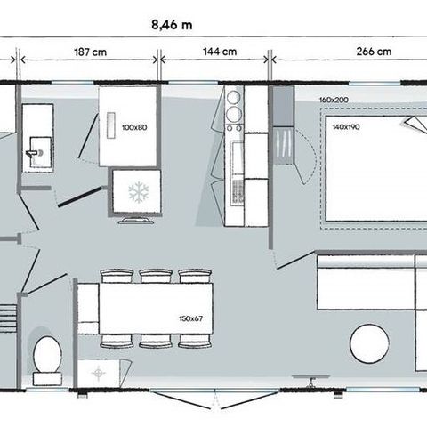 Stacaravan 2 personen - 3 slaapkamers