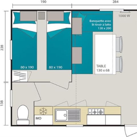 Stacaravan 5 personen - Zonnig 27 m² (2bed - 4/5 pers) + TV