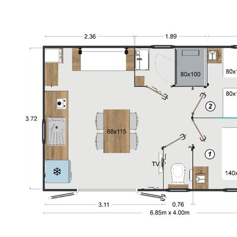 Stacaravan 4 personen - Palmy Premium 24,5m2 (2bed - 4pers) + TV + LV + Overdekt Terras