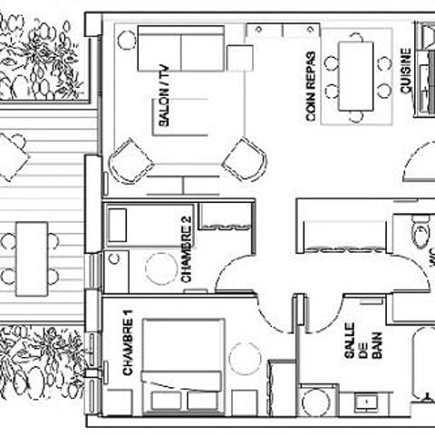 APPARTEMENT 6 personen - Premium Appartement 63m² 2 slaapkamers + SPA toegang + handdoeken en lakens + Terras + TV + LV