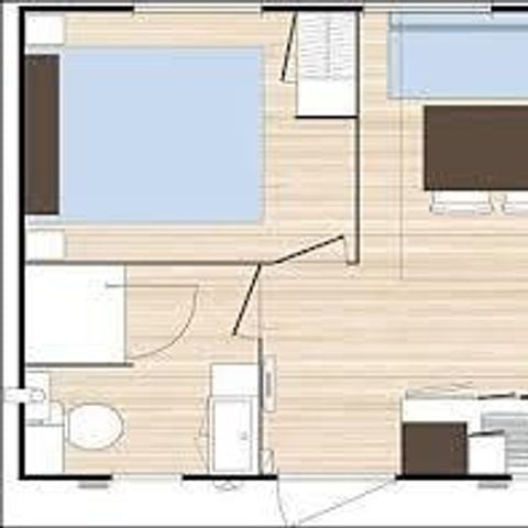 Stacaravan 2 personen - Confort 18m² 1 kamer + halfoverdekt terras