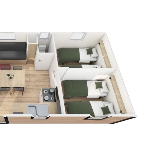 Stacaravan 6 personen - Homeflower Premium 33.5m² - 3 kamers - halfoverdekt terras +LV + BBQ