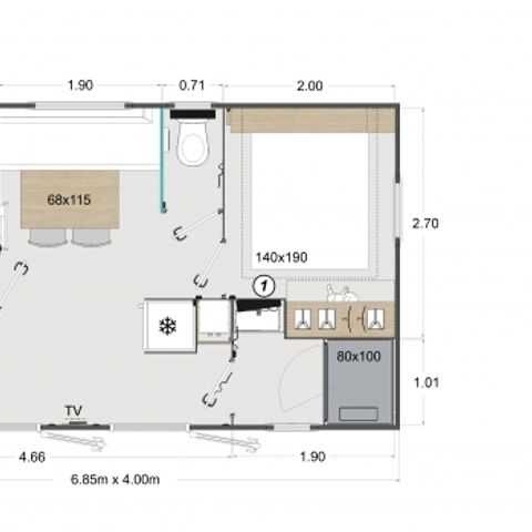 Stacaravan 4 personen - riviera Confort 25m² - 2 kamers + Airco + TV + overdekt terras