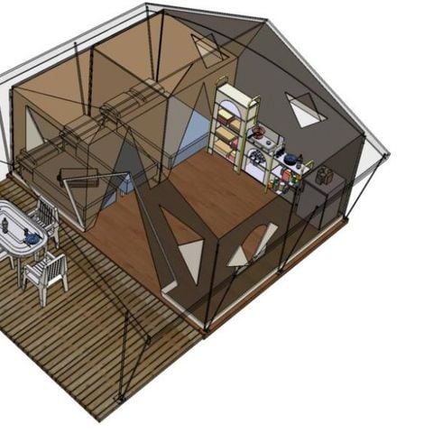 Bungalowtent 4 personen - 2 slaapkamers 20m² - zonder badkamer