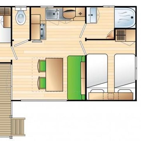 Stacaravan 4 personen -  Stacaravan Premium 27m² (2 kamers) + overdekt terras + vaatwasser + TV + airconditioning voor 4 personen