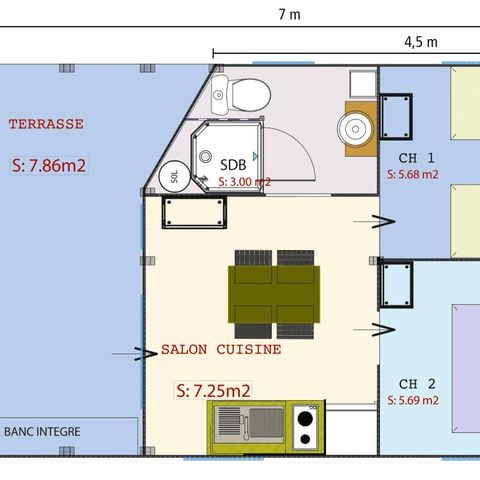 Bungalowtent 4 personen - Freeflower Confort 22m² (2 kamers) + Overdekt terras 5 personen