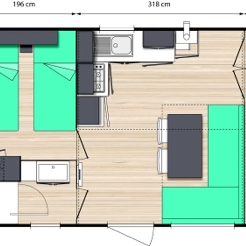 Stacaravan 4 personen - Le Chêne (2 kamers) + groot terras + TV gratis WIFI*.