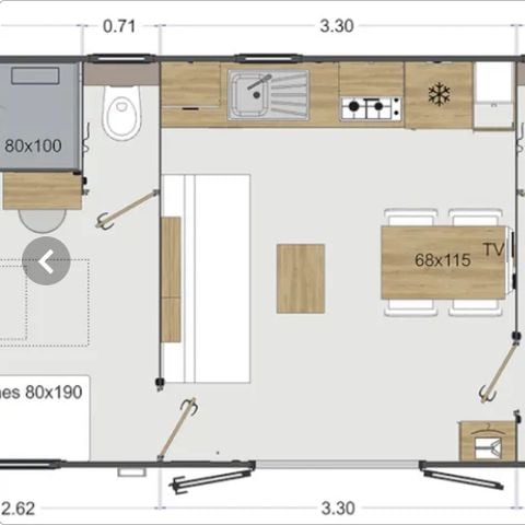 Stacaravan 4 personen - Olivier (2023), 2 slaapkamers 2 badkamers, grote woonkamer (tv), terras, wifi