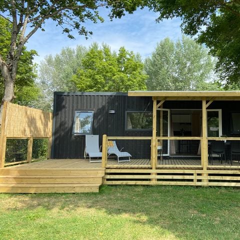 Stacaravan 6 personen - NIEUW // Homeflower Premium 3 kamers 35m² + Half overdekt terras + LV