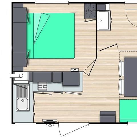 Stacaravan 2 personen - Comfort 18m² - overdekt terras