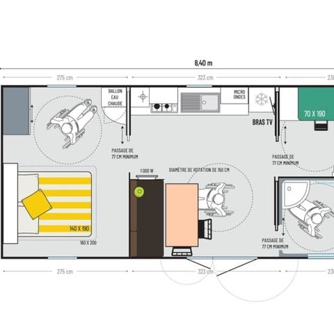 Stacaravan 4 personen - 2 PMR-kamers (Personen met beperkte mobiliteit)