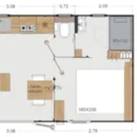 Stacaravan 2 personen - Premium 22 m² 1 slaapkamer + terras 17m² + TV + LV + Airconditioning + Plancha