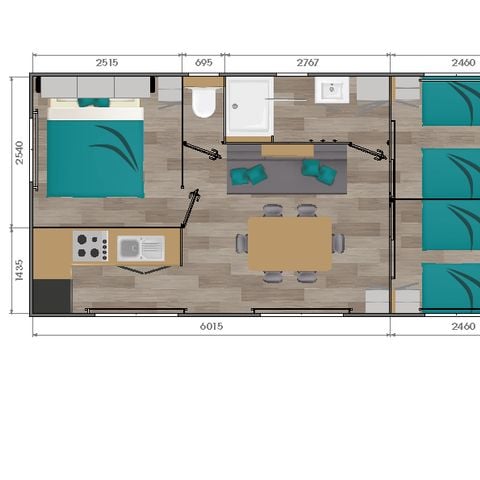 Stacaravan 6 personen - 34m² 3 slaapkamers 6pers