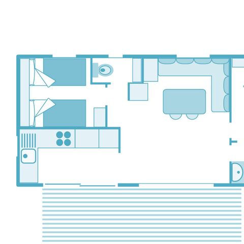 Stacaravan 5 personen - Prestige Plus 32m² 2 kamers - airconditioning