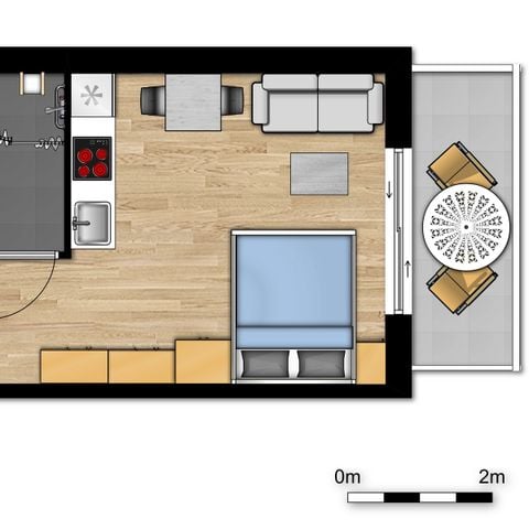 Studio 2 personen - Studio Essential  | Dubbelbed - Mindervalide aangepast