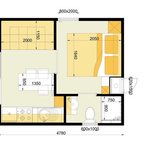 Stacaravan 2 personen - Mobile-home | Comfort | 1 Slaapkamers | 2 Pers. | Verhoogd terras | Airconditioning | TV