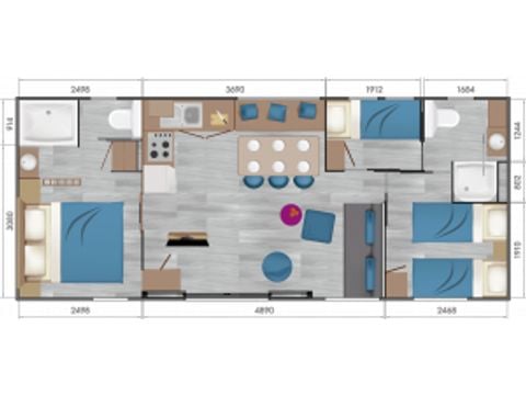 Stacaravan 6 personen - TAOS - 3 slaapkamers - 2 badkamers