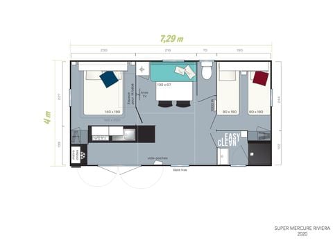 Stacaravan 5 personen - Gezin 2bed XXL overdekt terras-TV-LV-plancha-28m² | PREMIUM