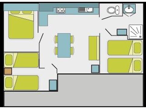 Chalet 7 personen - 3bed (zonder TV)-overdekt terras- 32m² | STANDARD