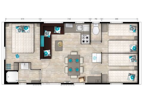 Stacaravan 6 personen - Mobile-home | Premium | 3 slaapkamers | 6 pers. | Verhoogd terras | Airconditioning.