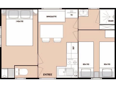 Stacaravan 4 personen - Vrije tijd 3 kamers 4 personen Airconditioning + TV