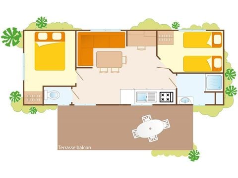 Stacaravan 6 personen - Mobile-home | Comfort XL | 2 slaapkamers | 4/6 pers. | Verhoogd terras | Airconditioning