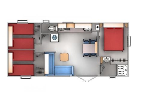 Stacaravan 6 personen - Comfort 6p (35m²) met overdekt terras, airconditioning