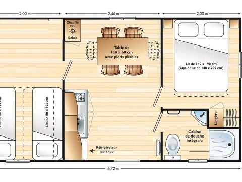 Stacaravan 6 personen - AZUR - 2 slaapkamers met TV