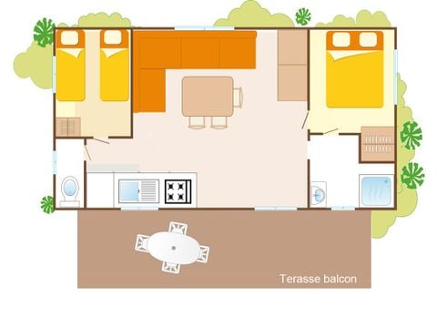 Stacaravan 6 personen - Comfort | 2 slaapkamers | 4/6 pers. | Terras, verhoogd, niet overdekt | Airconditioning