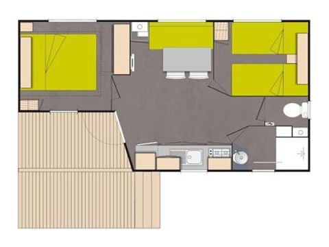 Stacaravan 4 personen - Loggia Confort 24m² (2 kamers) + Overdekt terras + Airconditioning