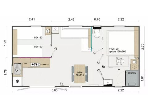 Stacaravan 4 personen - Comfort+ 3 kamers 4 personen Airconditioning + TV