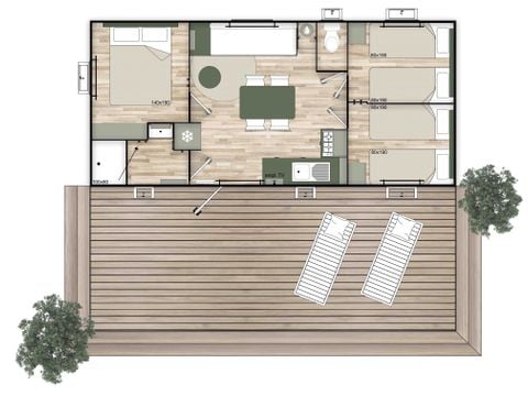 Stacaravan 6 personen - Homeflower Premium 33.5m² - 3 kamers - halfoverdekt terras +LV + BBQ