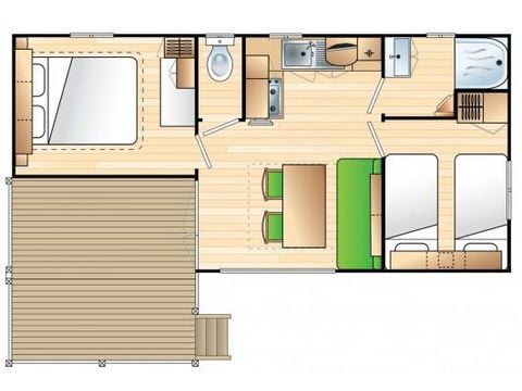 Stacaravan 4 personen -  Stacaravan Premium 27m² (2 kamers) + overdekt terras + vaatwasser + TV + airconditioning voor 4 personen