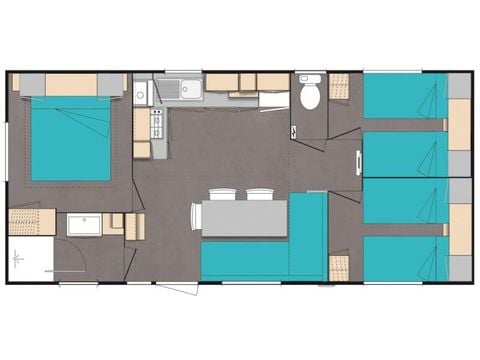 Stacaravan 6 personen -  Stacaravan Premium 31m² (3 slaapkamers) + overdekt terras + Afwasmachine + TV + Airconditioning 6 personen